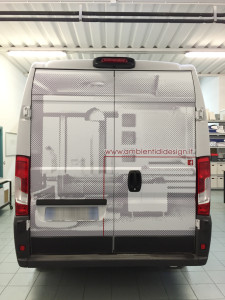 Decorazione furgone aziendale con adesivi prespaziati e stampati in digitali ambienti di design