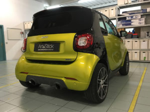 Car wrapping smart fortwo brabus pellicola hexis gold metallic thiene vicenza