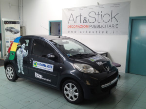 Peugeot 107 decorazione auto sostitutiva pubblicitaria BRP, BRPneumatici, Euromaster