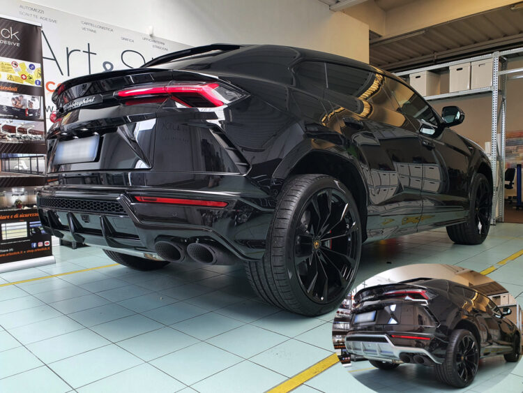 lamborghini urus personalizzazione rivestimento plastiche argento nero lucido