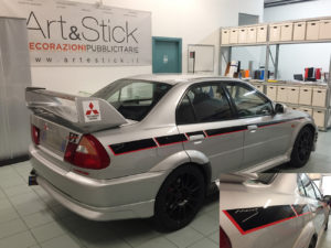 personalizzazione mitsubishi lancer evo 6 stripes mines