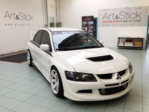 personalizzazione mitsubishi lancer evo fascia parasole andrea garaje